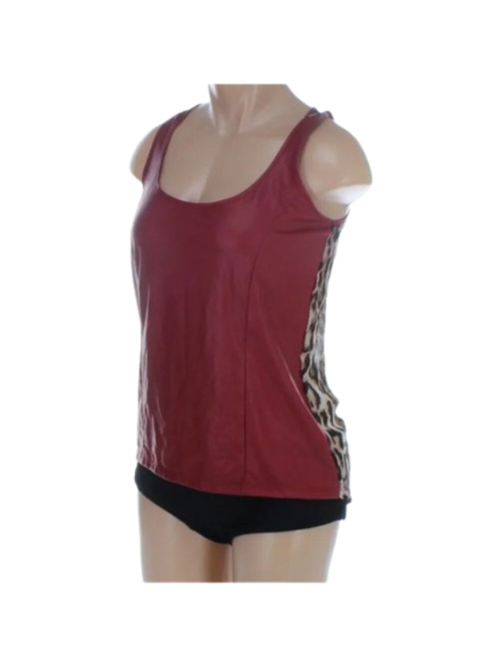 NWT Rue21 Maroon Faux Leather & Leopard Print Tank Top - Small